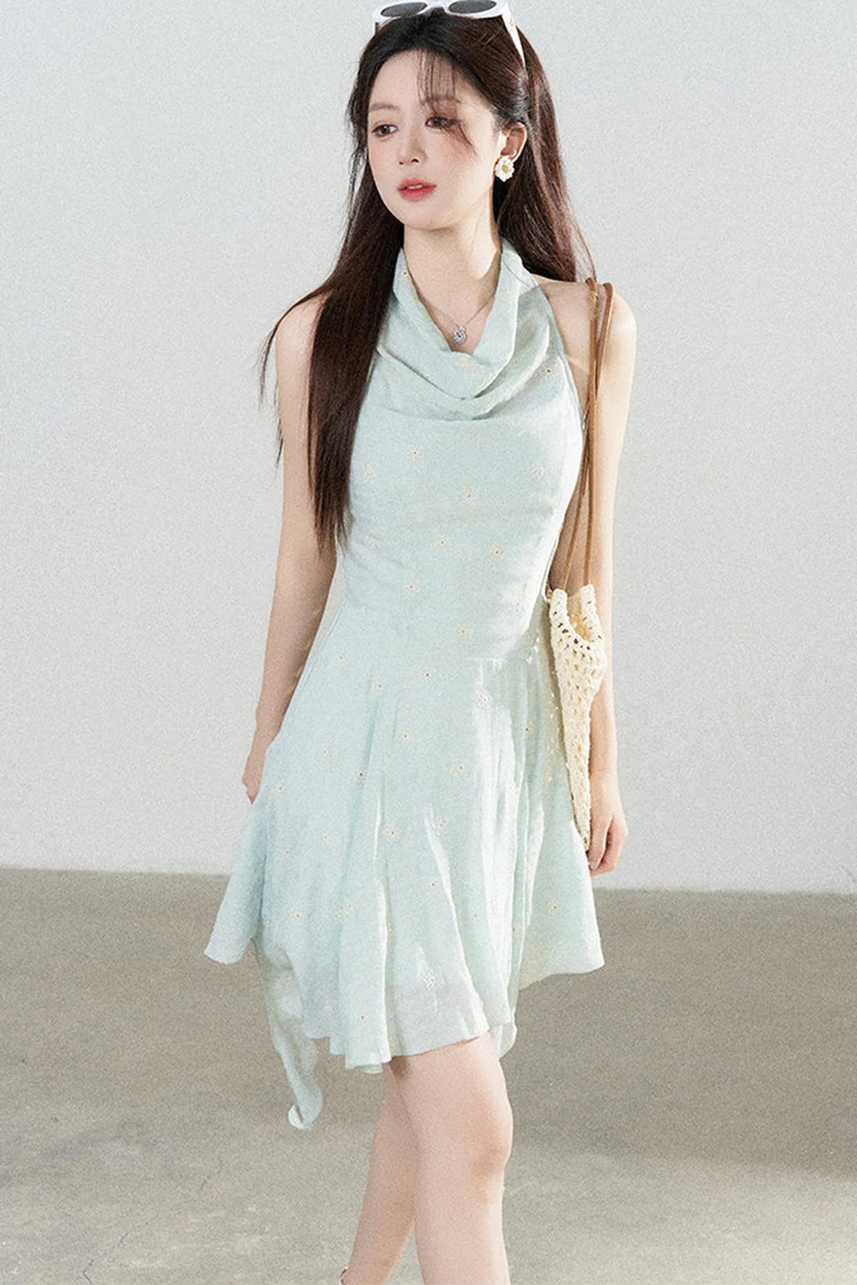 Halter Neck Sleeveless Irregular Hem Ruffle Dress