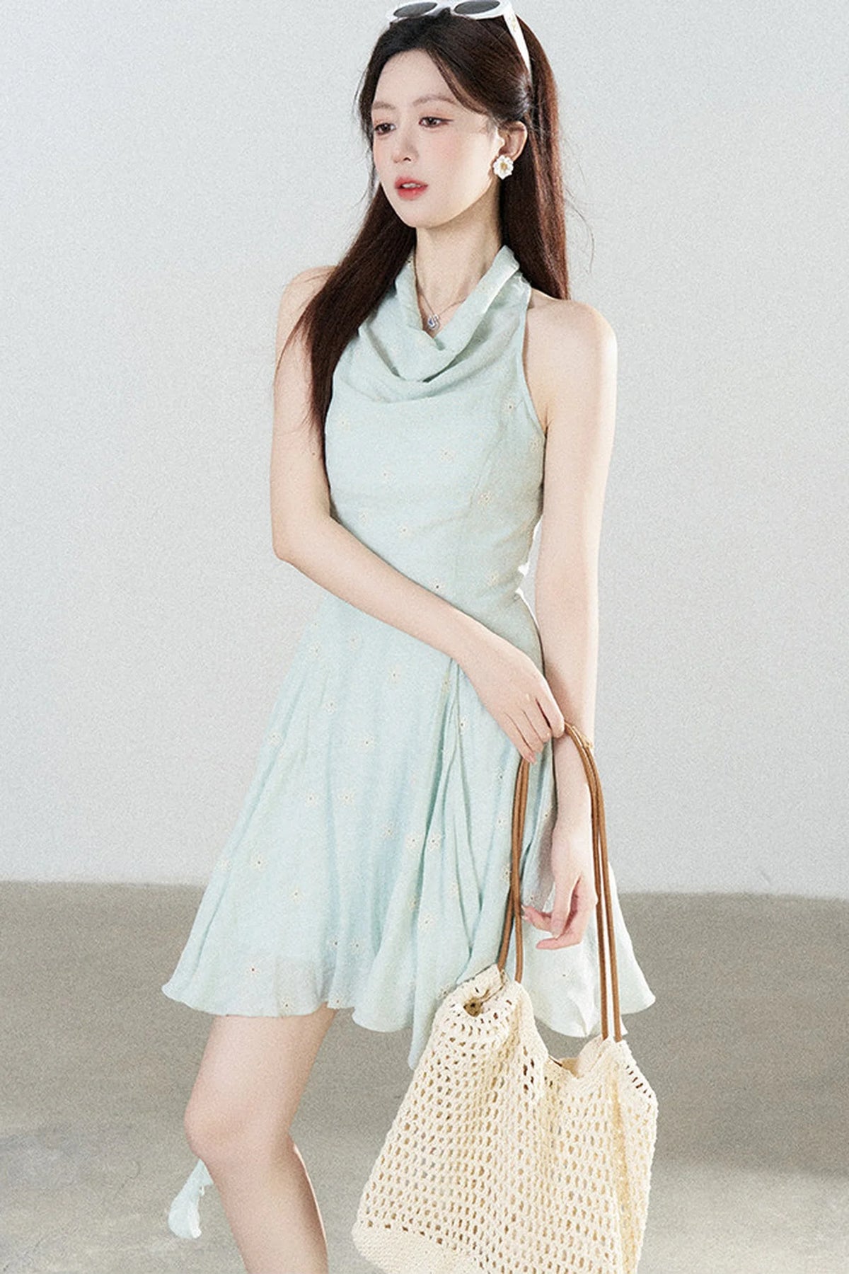 Halter Neck Sleeveless Irregular Hem Ruffle Dress