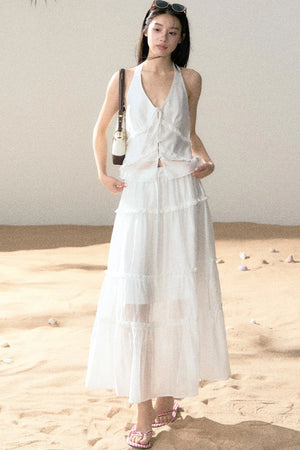 Halter Ruffled Top and Skirt Set-Up