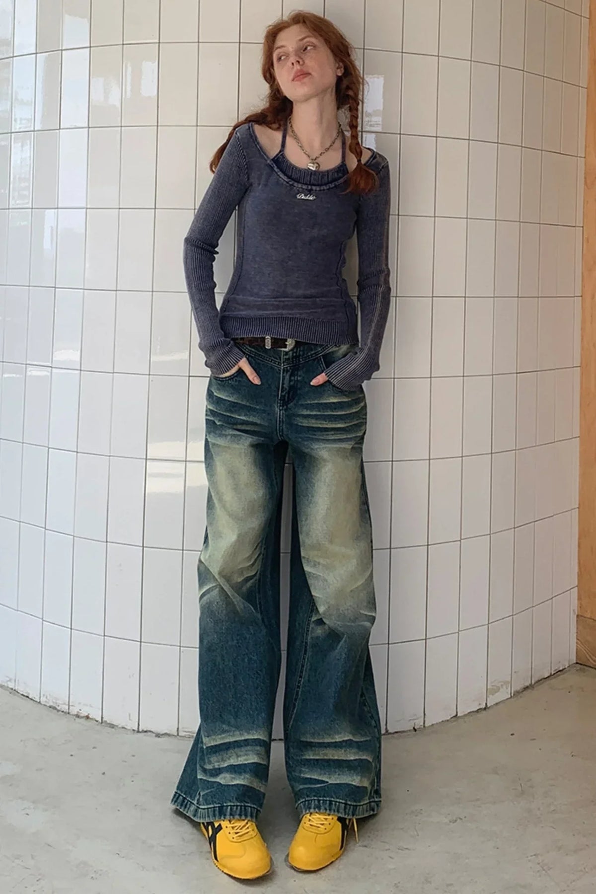 Halterneck Fake Two-Piece Knit Top