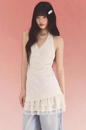 Halterneck Lace Floral Dress