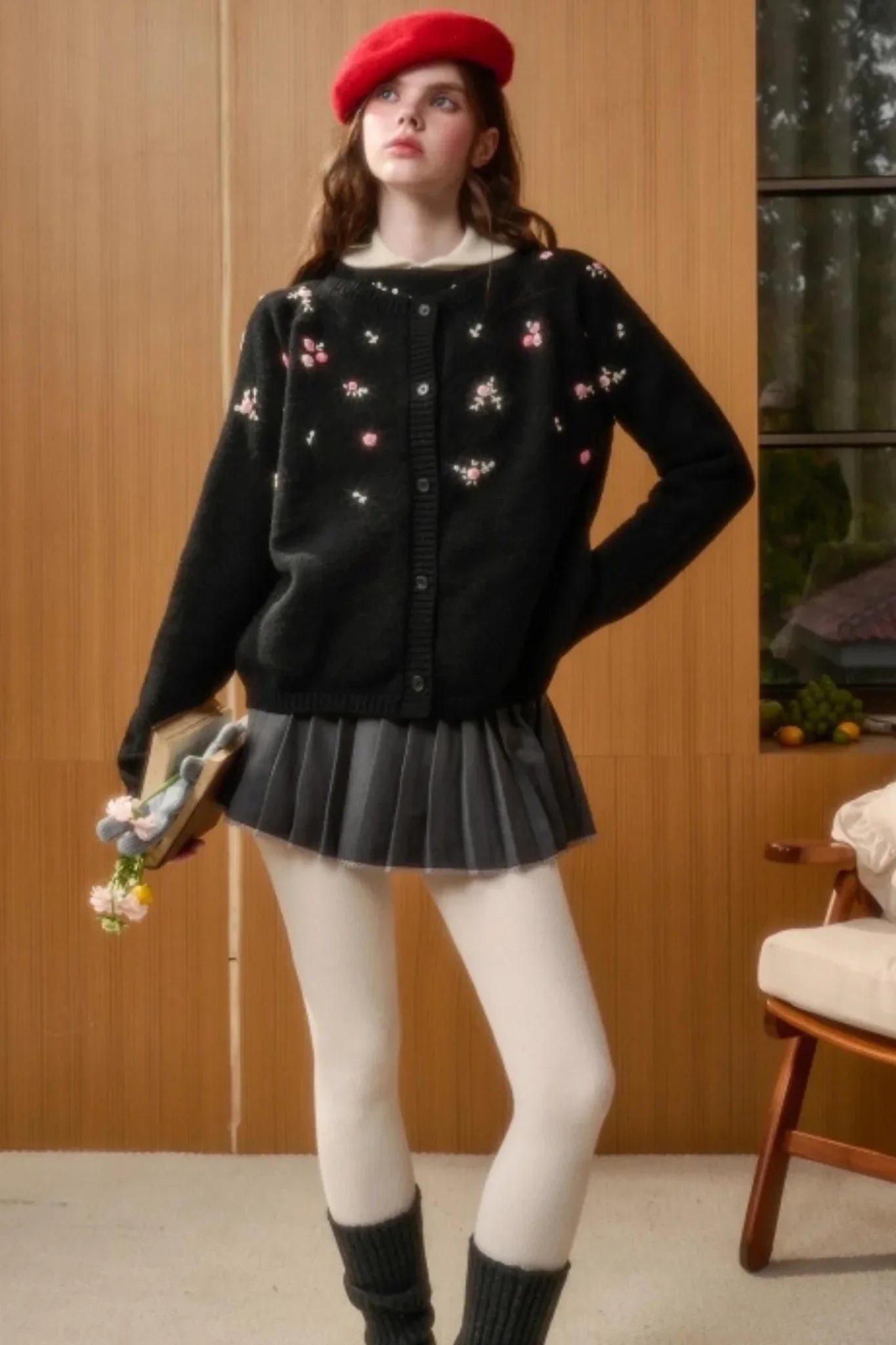 Hand-Embroidered Wool Cardigan