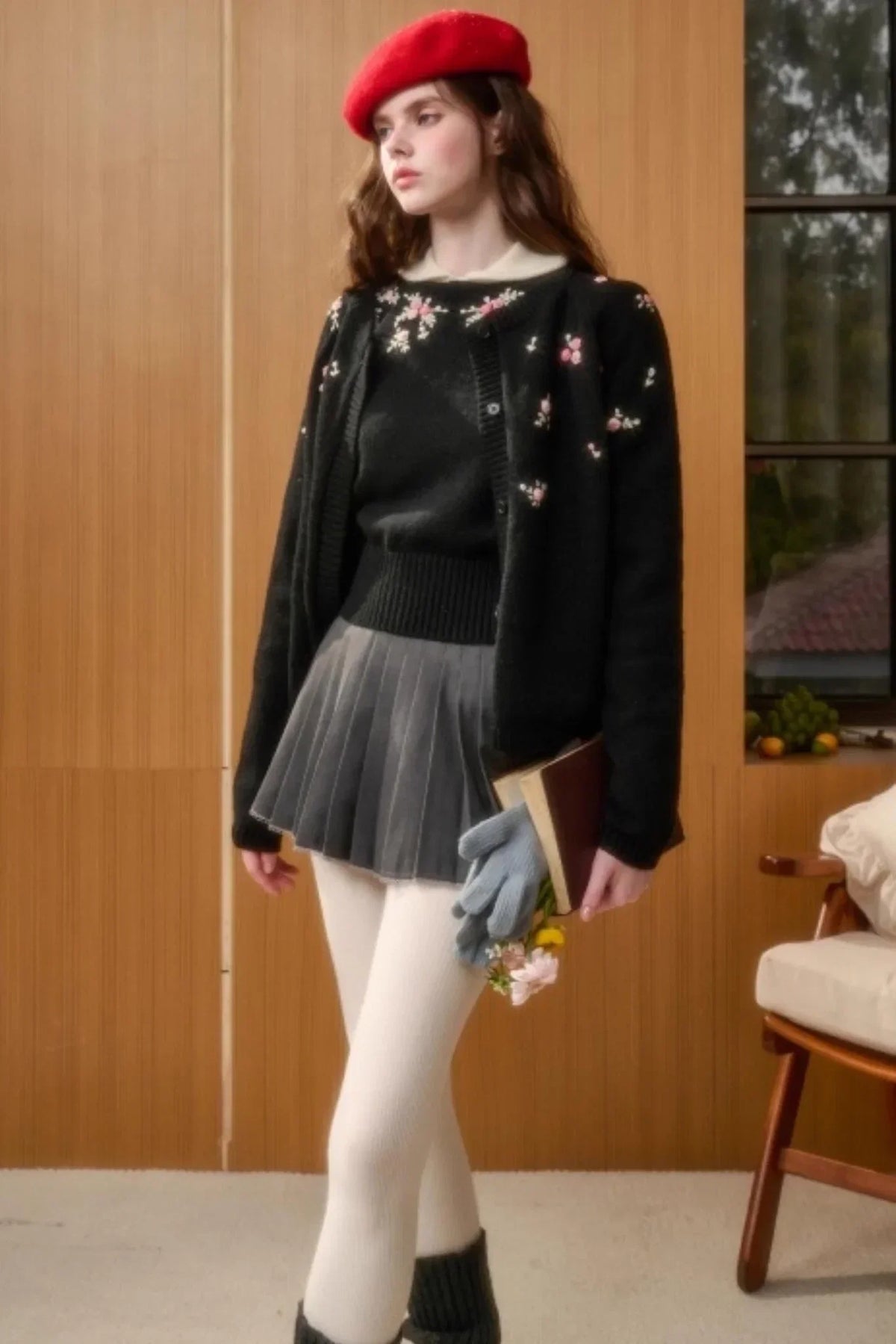 Hand-Embroidered Wool Cardigan