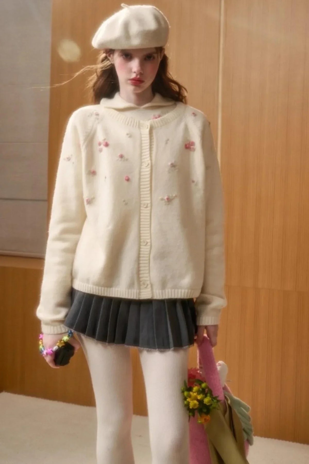Hand-Embroidered Wool Cardigan