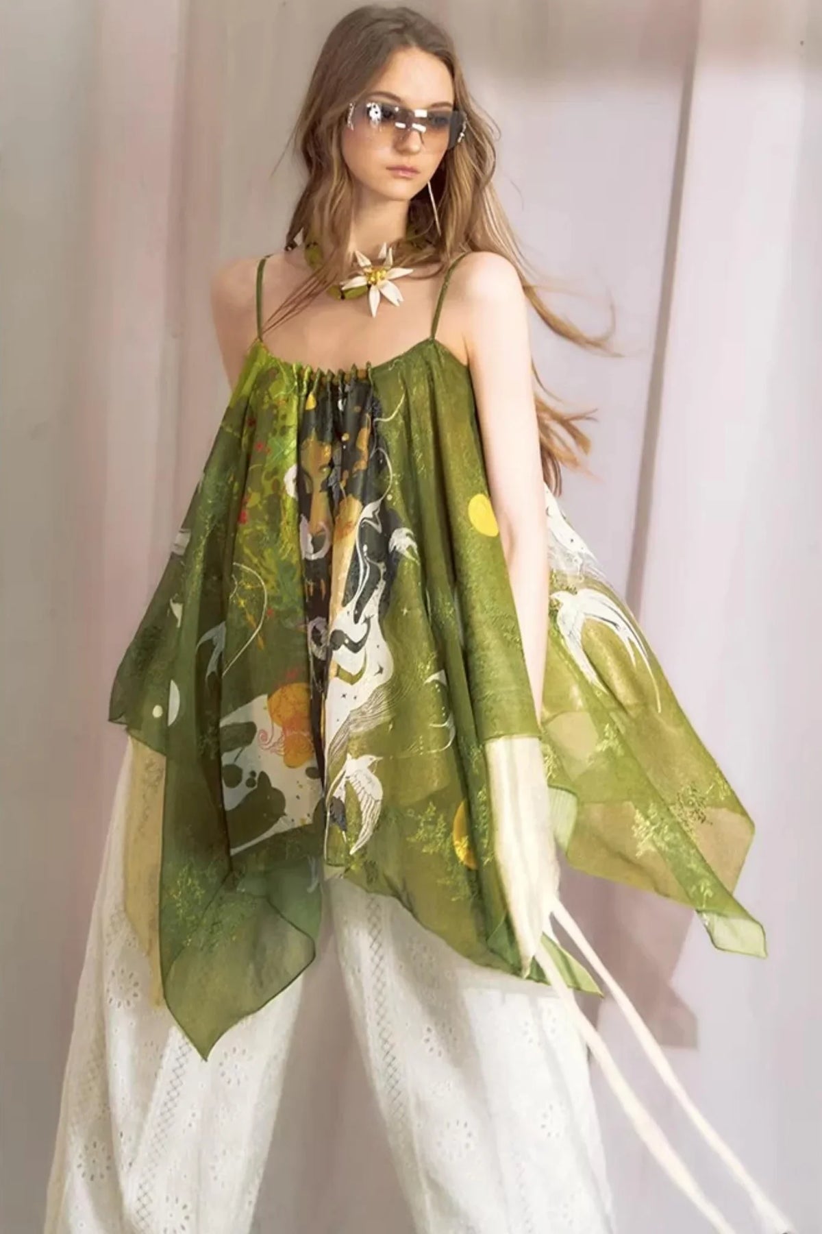 Hand-Painted Chiffon Camisole Top