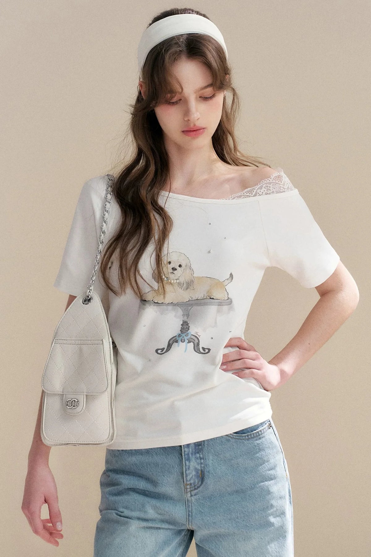 Hand-Painted Lace Off-Shoulder Top