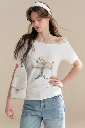 Hand-Painted Lace Off-Shoulder Top