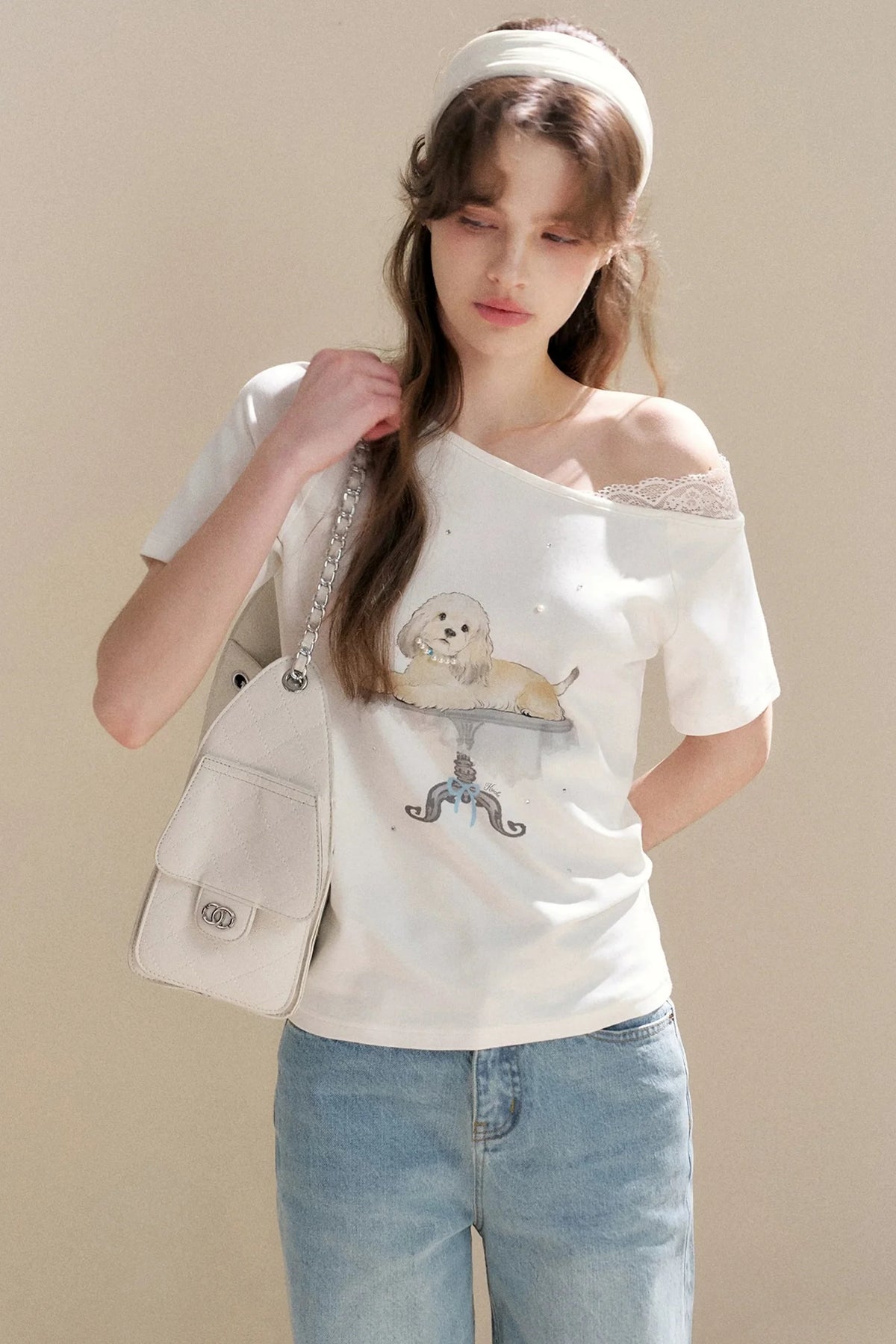 Hand-Painted Lace Off-Shoulder Top