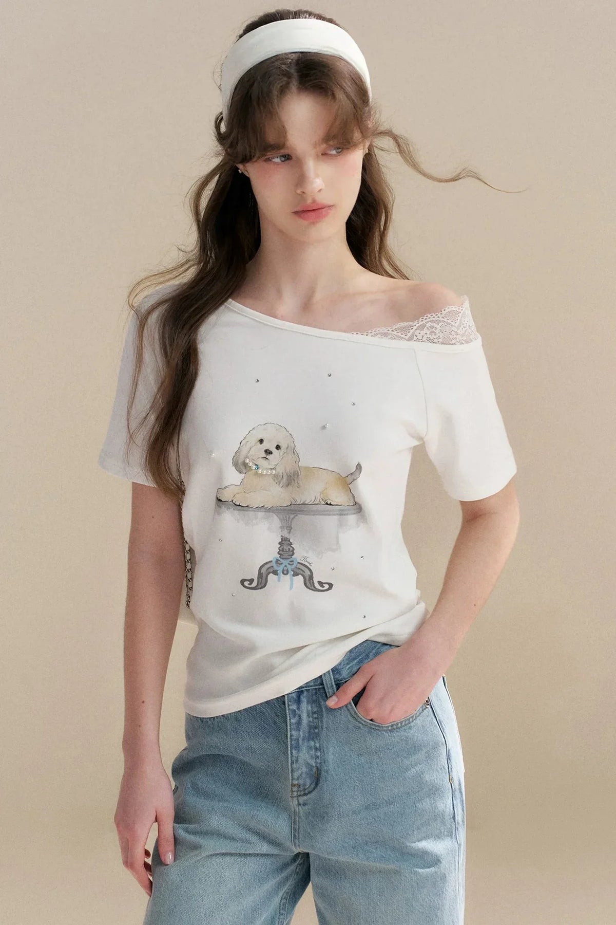 Hand-Painted Lace Off-Shoulder Top