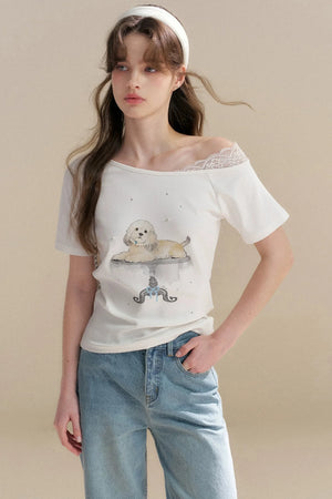 Hand-Painted Lace Off-Shoulder Top