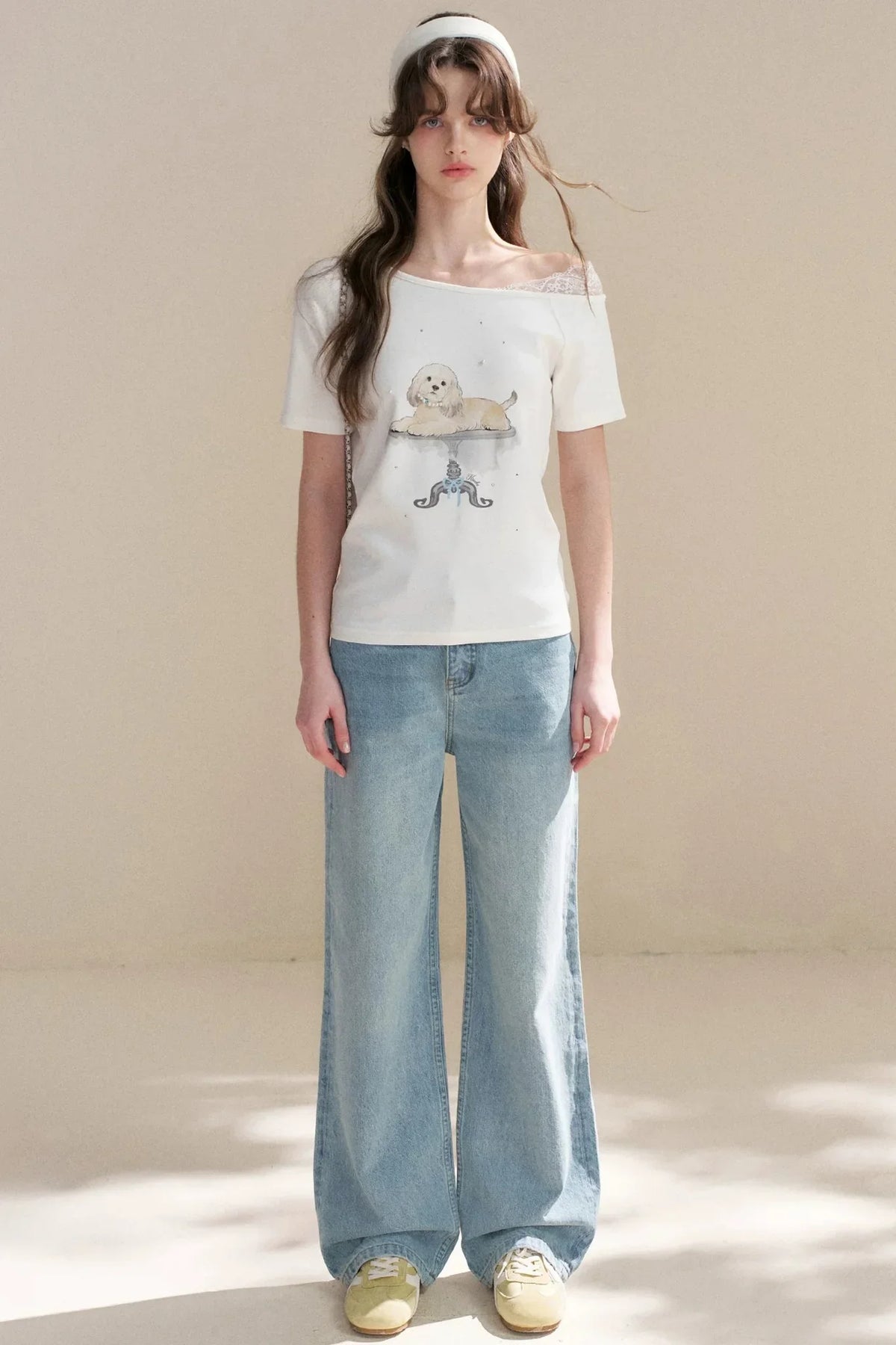 Hand-Painted Lace Off-Shoulder Top