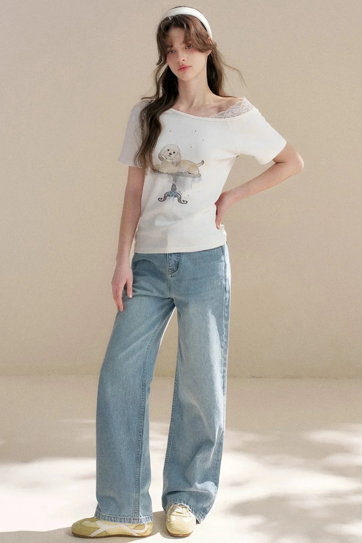 Hand-Painted Lace Off-Shoulder Top