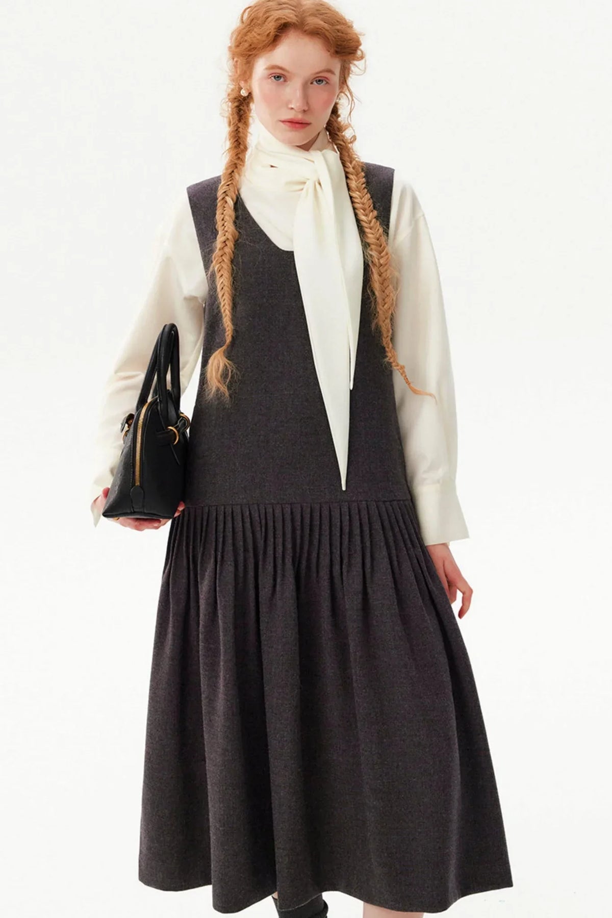 Hand-Pleated Woolen Vest Dress