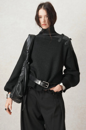 Hand-Woven Leather Loop Sweater