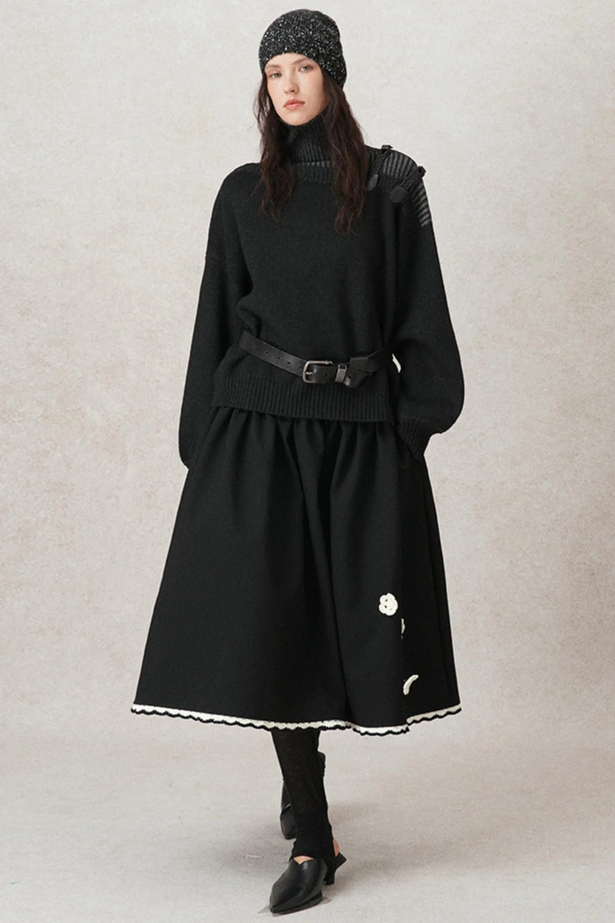 Hand-Woven Leather Loop Sweater