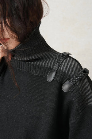 Hand-Woven Leather Loop Sweater