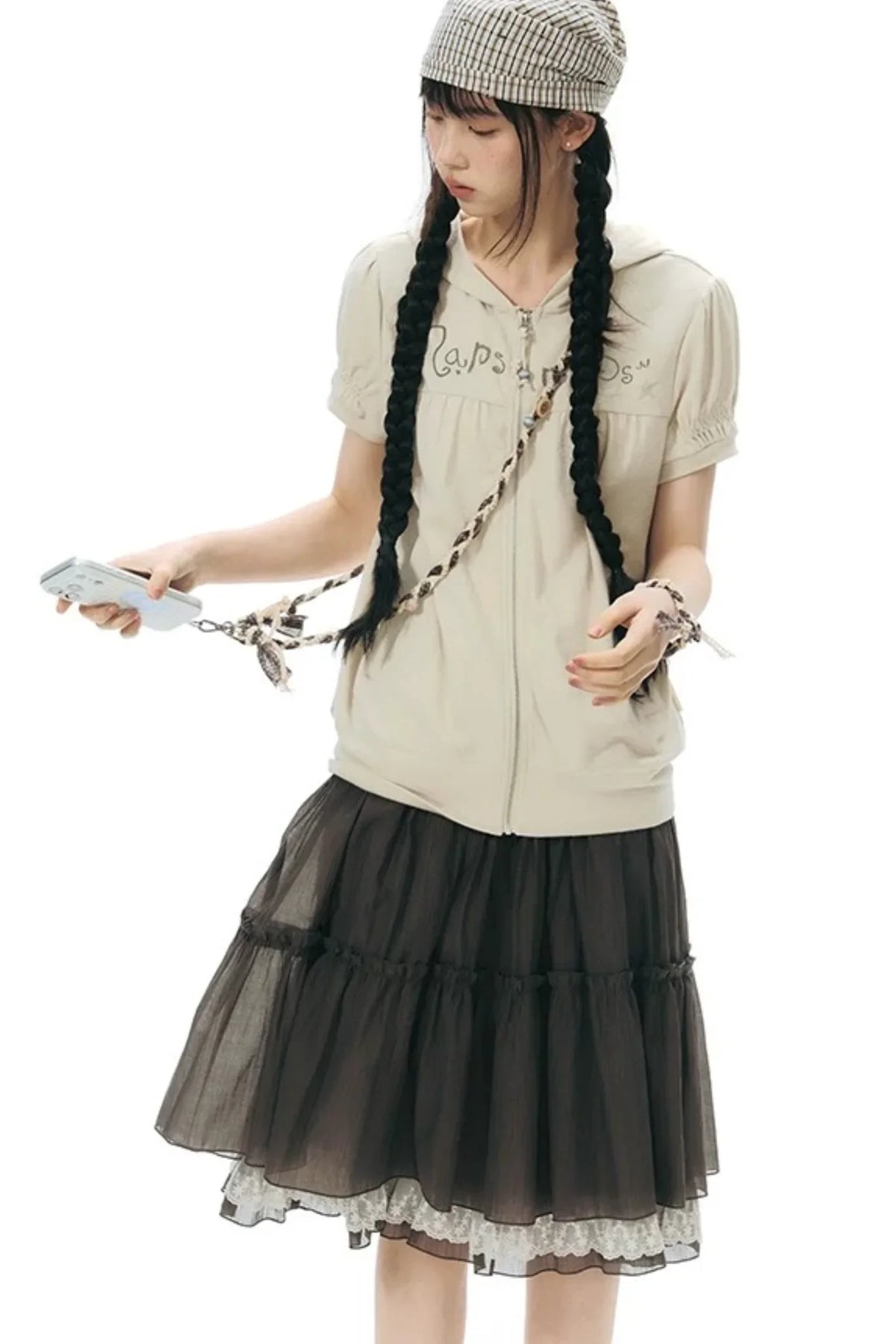 Hand-Woven Plaid Button Phone Chain
