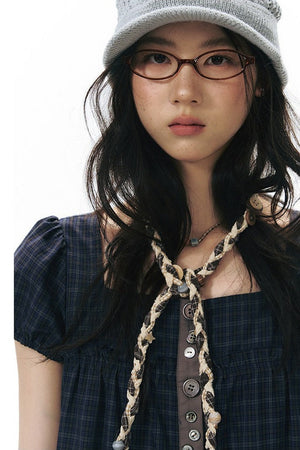 Hand-Woven Plaid Button Phone Chain