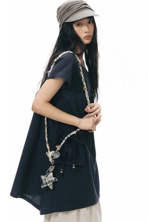 Hand-Woven Plaid Button Phone Chain