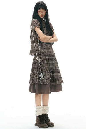 Hand-Woven Plaid Button Phone Chain