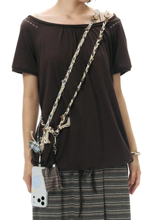 Hand-Woven Plaid Button Phone Chain