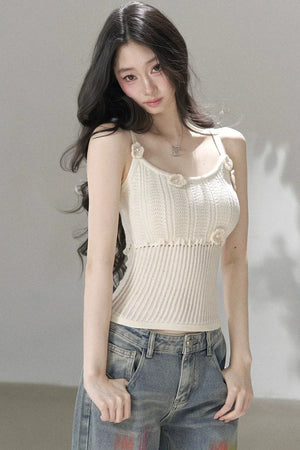 Handmade 3D Flower Hollow Knit Camisole