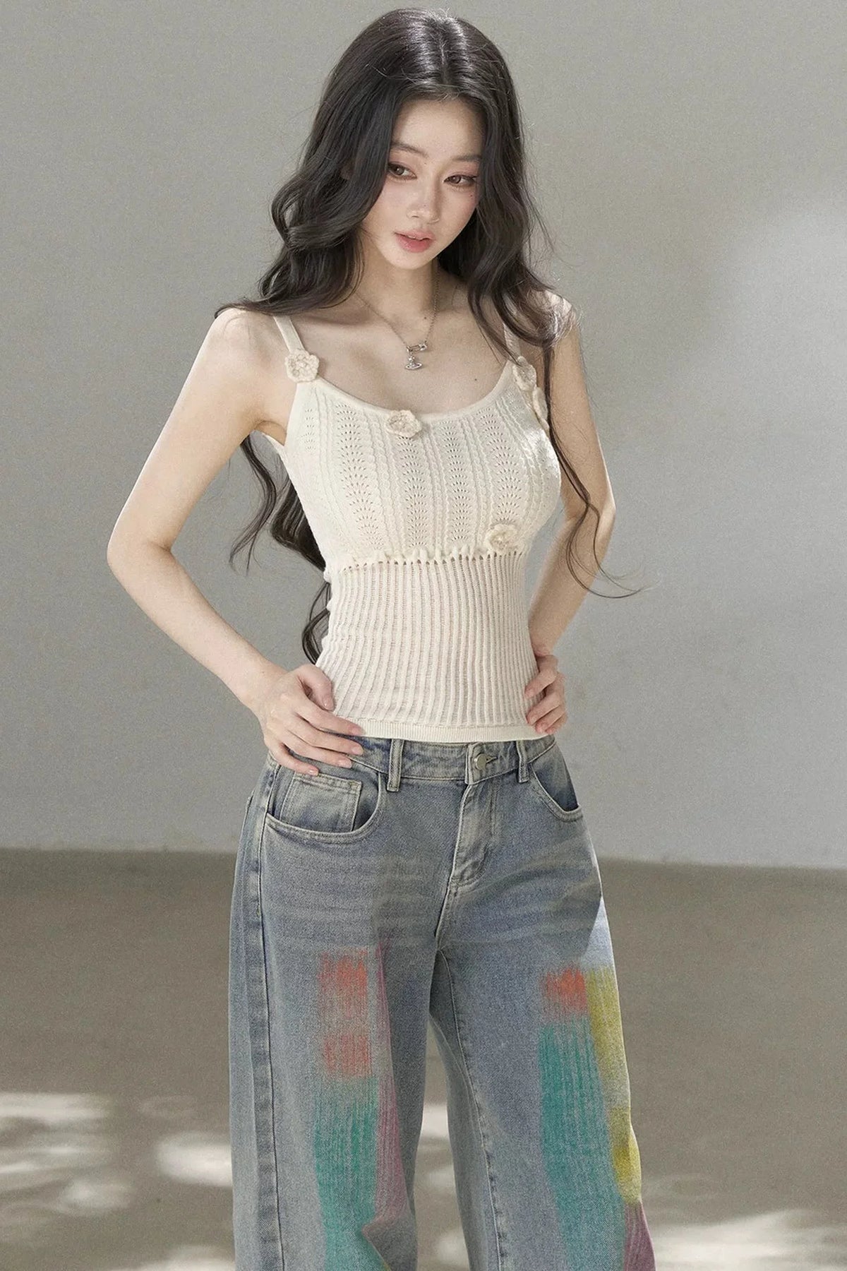 Handmade 3D Flower Hollow Knit Camisole