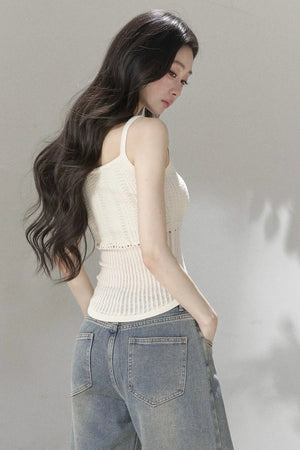 Handmade 3D Flower Hollow Knit Camisole