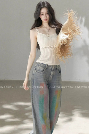 Handmade 3D Flower Hollow Knit Camisole