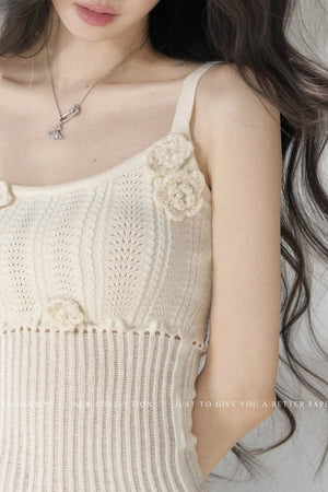 Handmade 3D Flower Hollow Knit Camisole