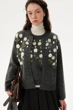 Handmade Flower Knitted Cardigan Set-Up