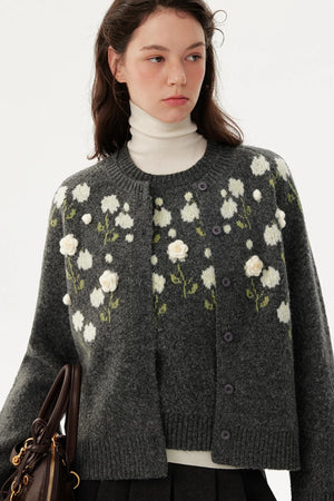 Handmade Flower Knitted Cardigan Set-Up