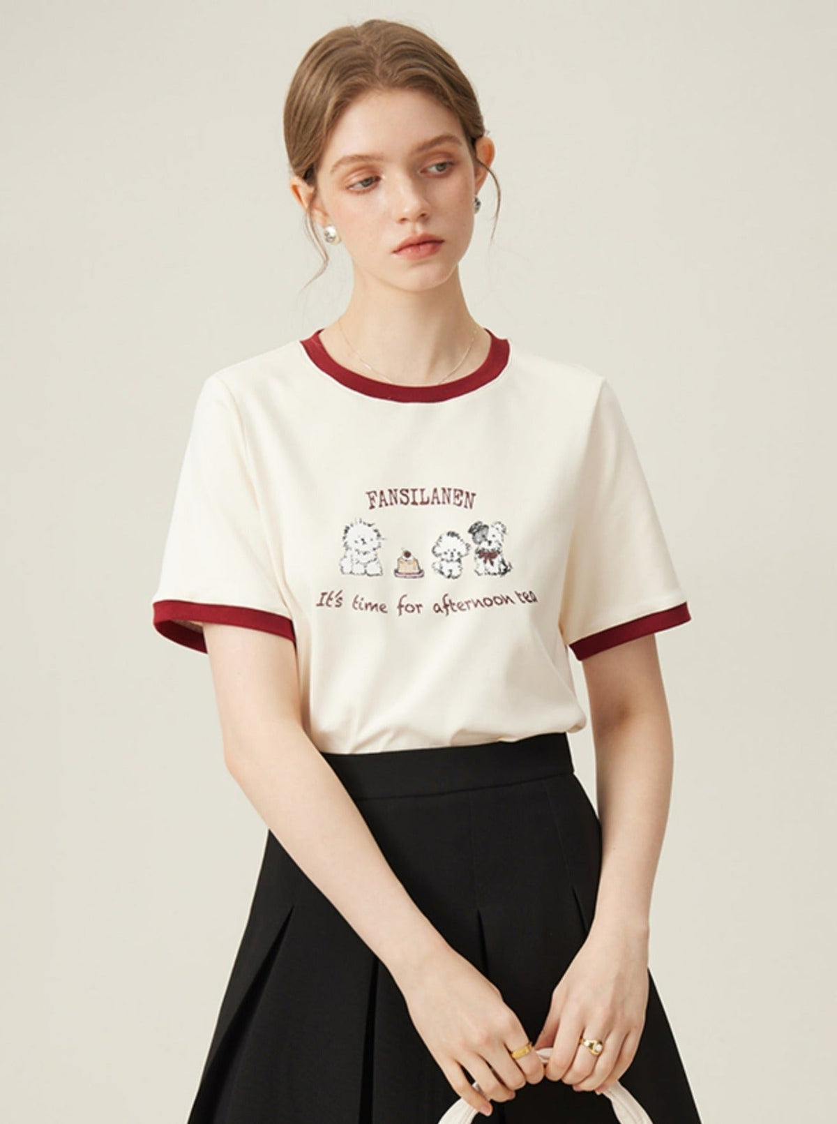 Happy Puppy  Shoulder Short Sleeve T-Shirt