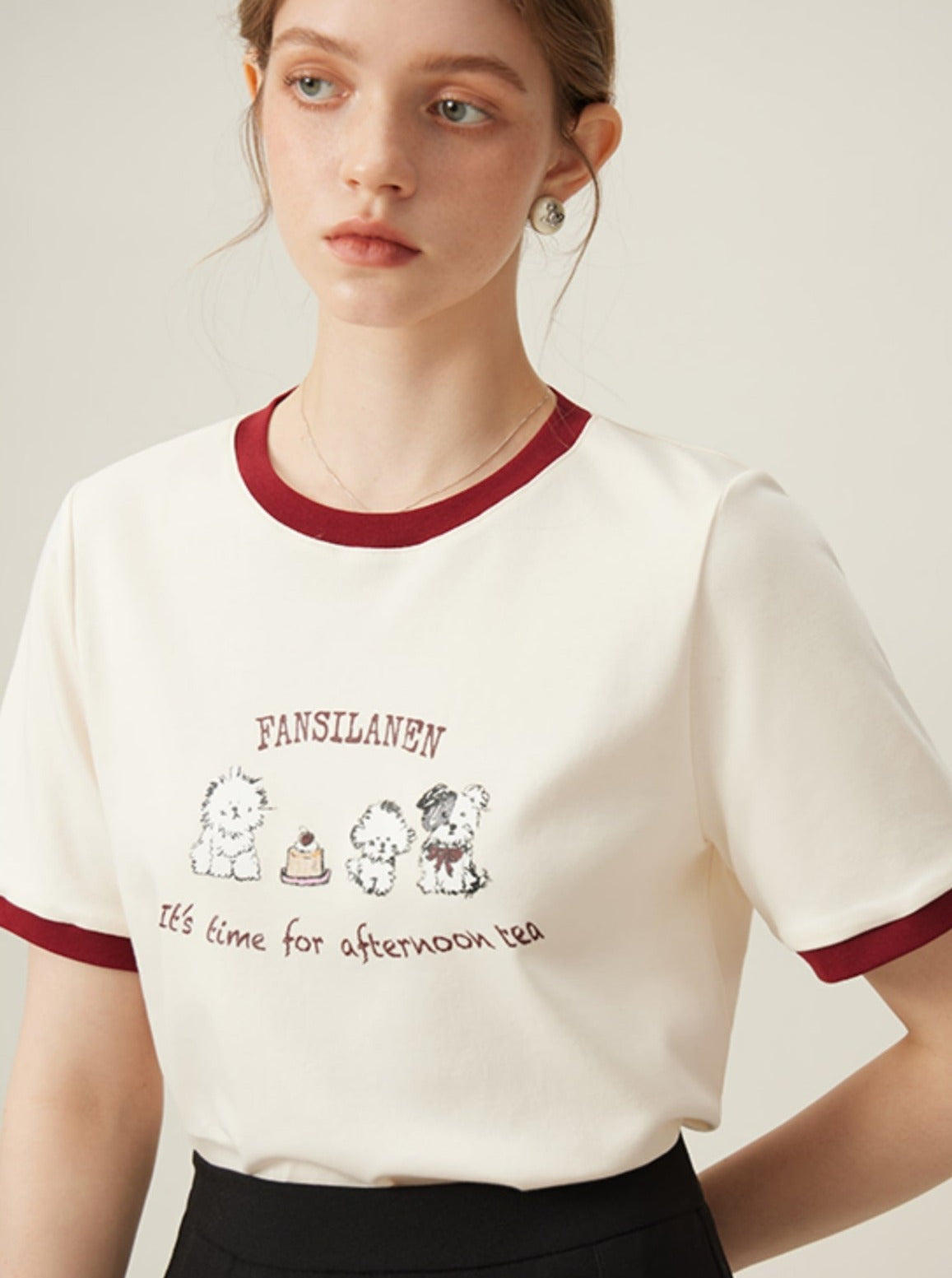 Happy Puppy  Shoulder Short Sleeve T-Shirt