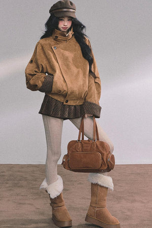 Hazelnut Velvet Jacket Skirt Set-Up
