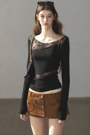 Hazy Skin Lace Hollow Out Top