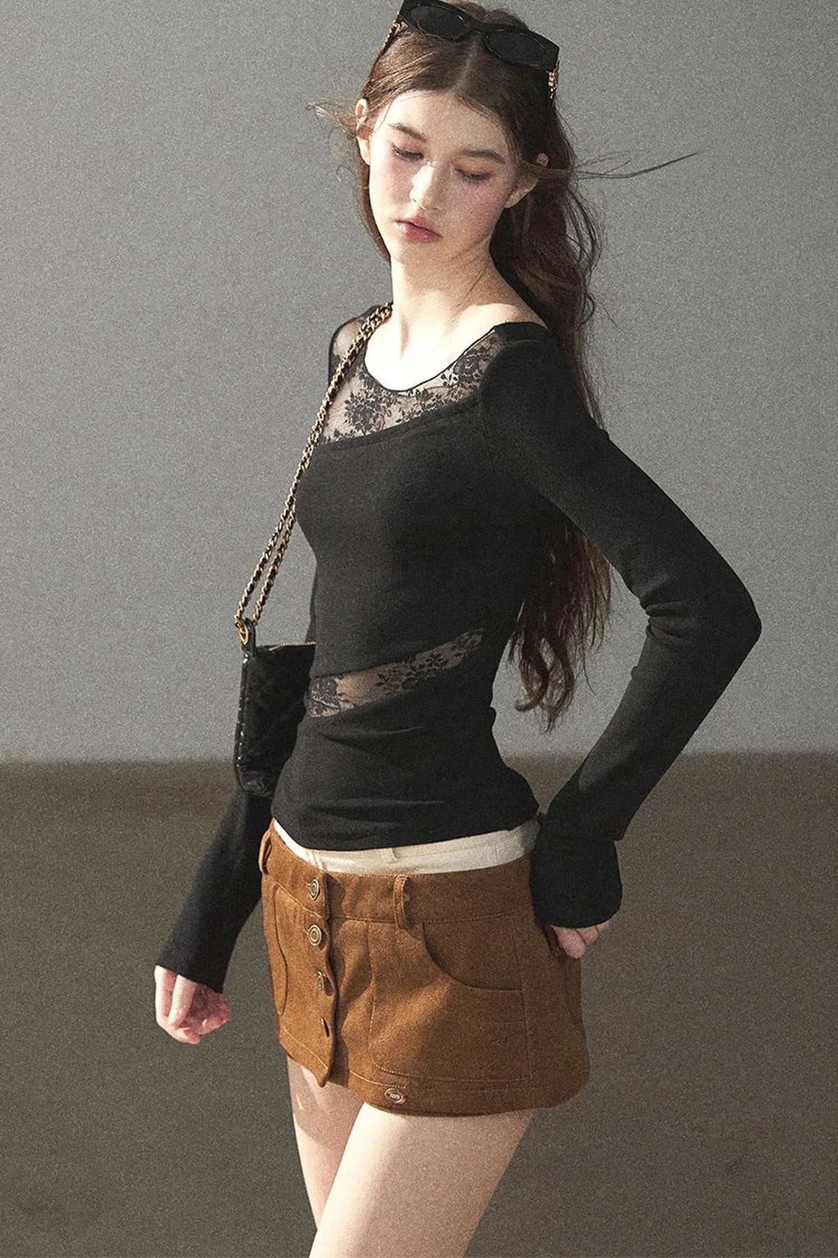 Hazy Skin Lace Hollow Out Top