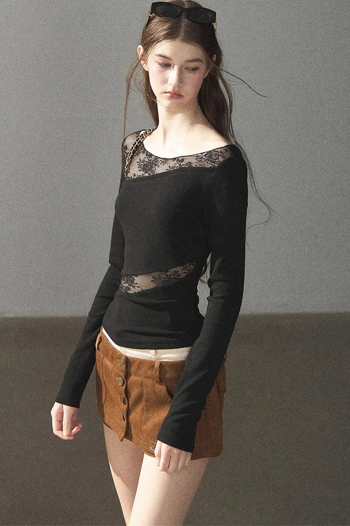 Hazy Skin Lace Hollow Out Top