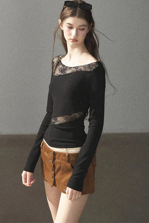 Hazy Skin Lace Hollow Out Top