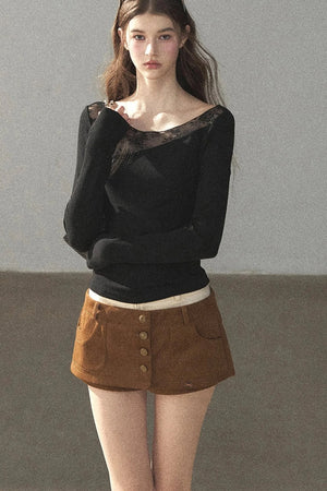 Hazy Skin Lace Hollow Out Top