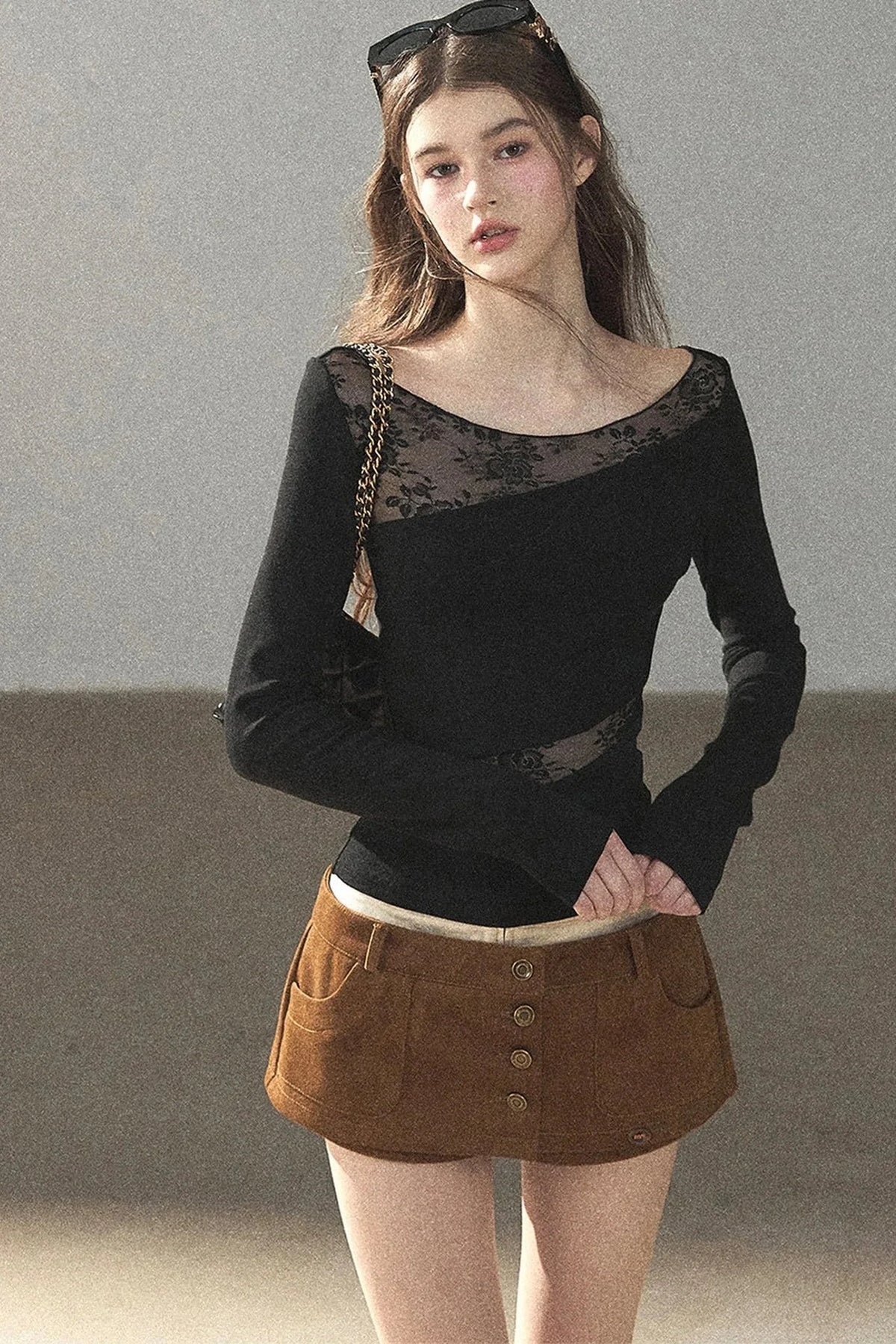 Hazy Skin Lace Hollow Out Top