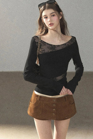 Hazy Skin Lace Hollow Out Top