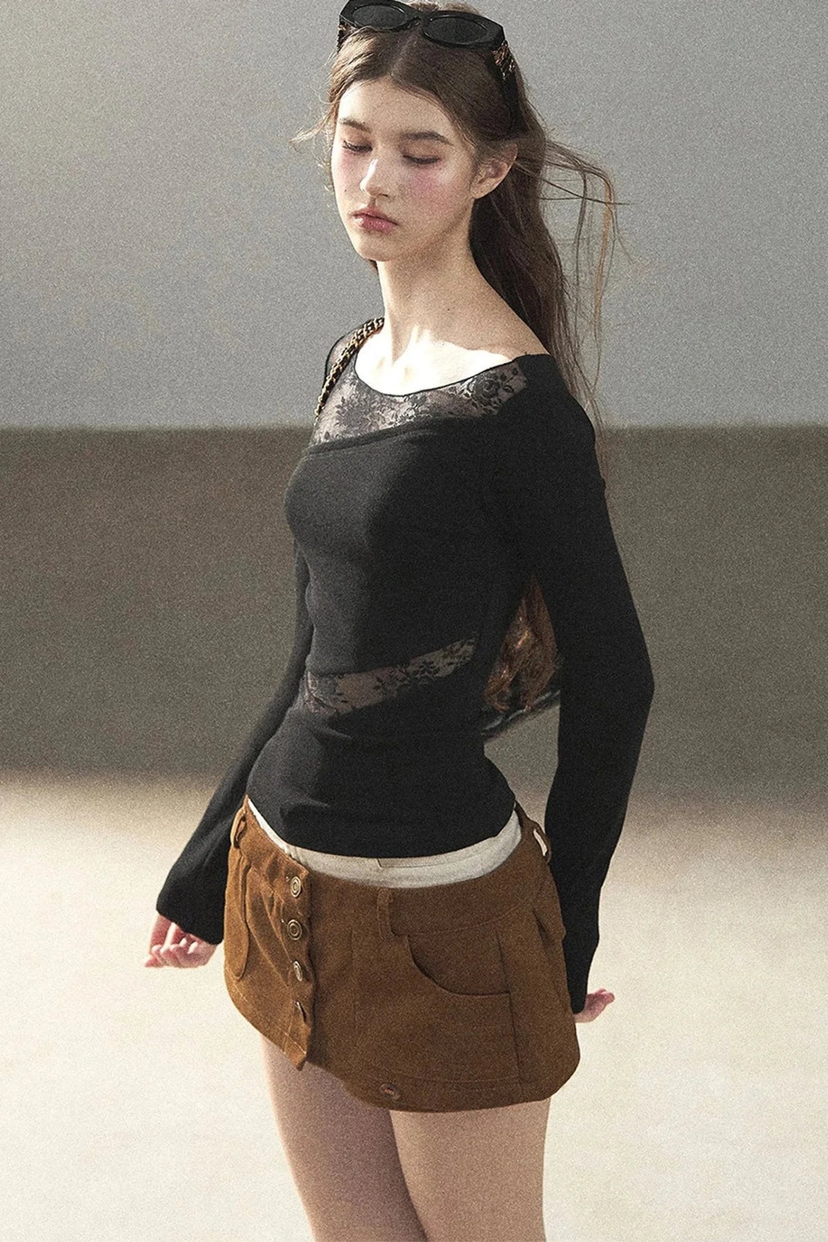 Hazy Skin Lace Hollow Out Top