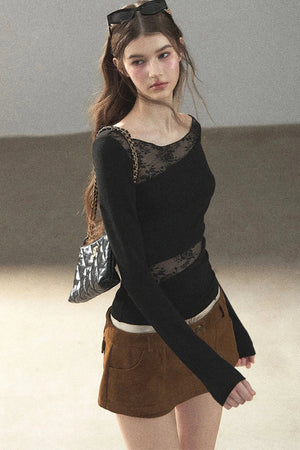 Hazy Skin Lace Hollow Out Top
