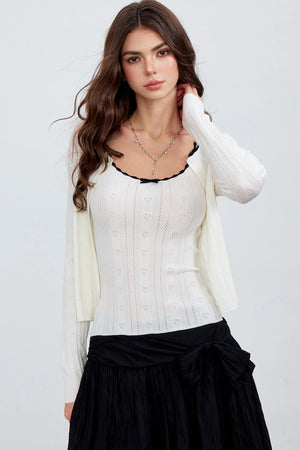 Heart Hollow Ruffle Knit Camisole And Cardigan Set-Up