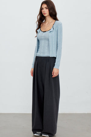 Heart Hollow Ruffle Knit Camisole And Cardigan Set-Up