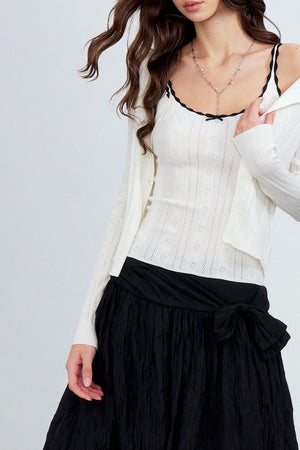 Heart Hollow Ruffle Knit Camisole And Cardigan Set-Up
