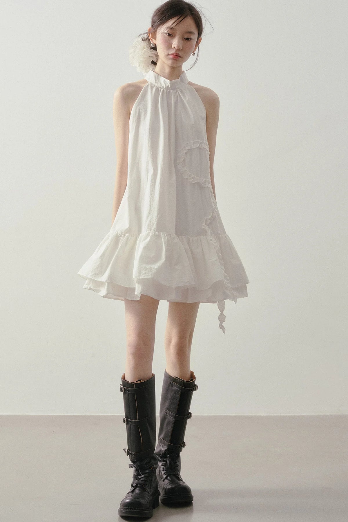 Heart Ruffle Sleeveless Halter Dress