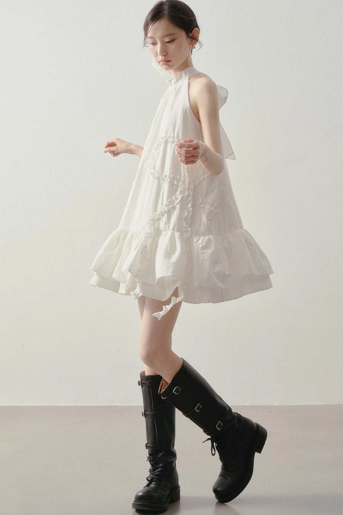 Heart Ruffle Sleeveless Halter Dress