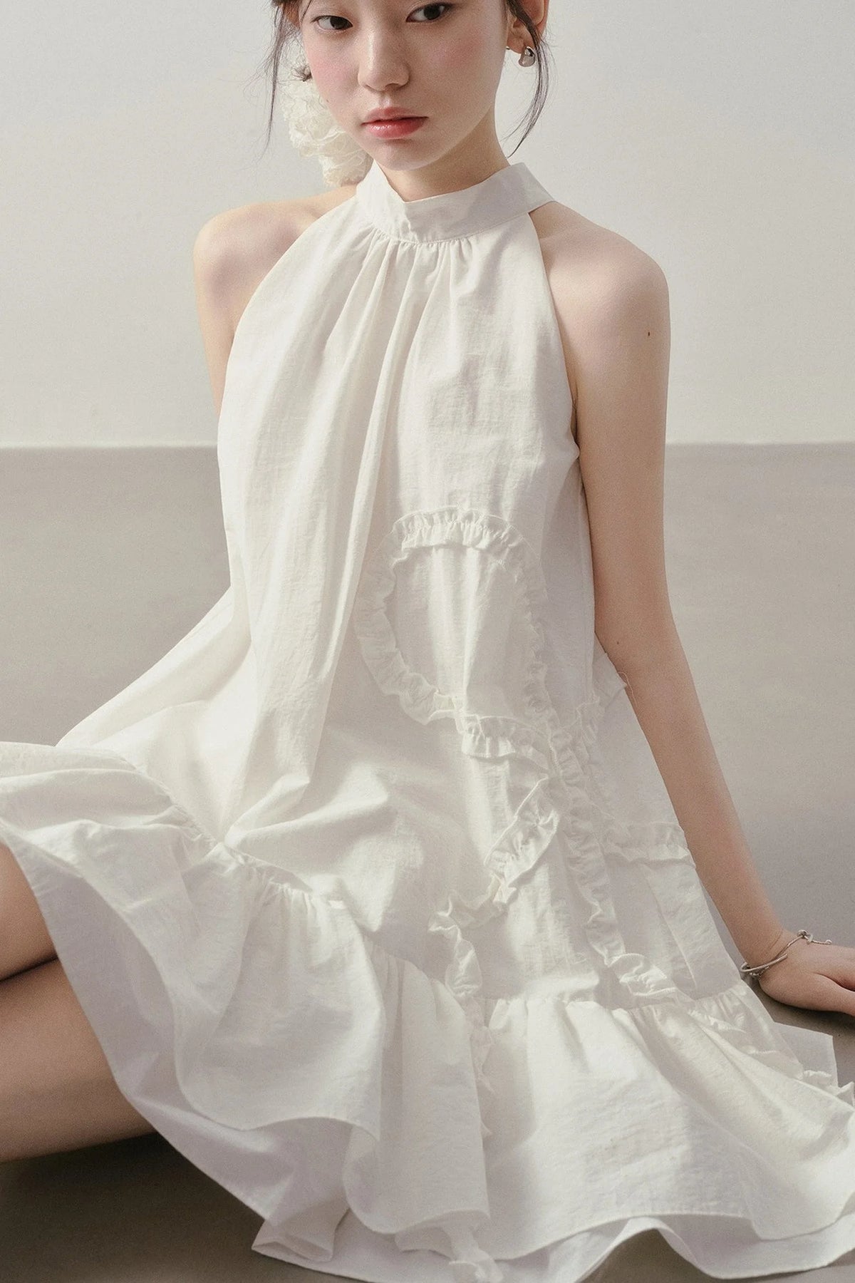 Heart Ruffle Sleeveless Halter Dress